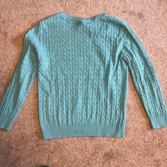 Karen Scott Dusty Teal Cotton Cable Knit V-Neck Sweater XL - Picture 2 of 3
